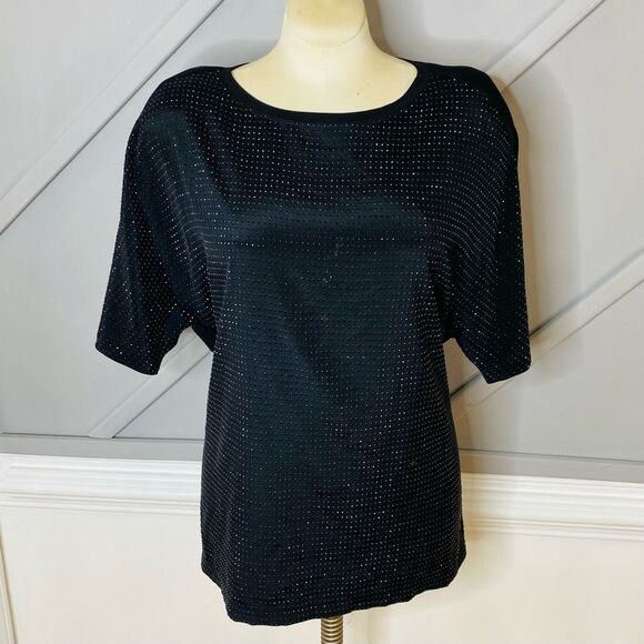 🚨Final Sale St. John‎ Women’s Studded Silk Tunic Top Black Size M Oversized - Picture 2 of 6